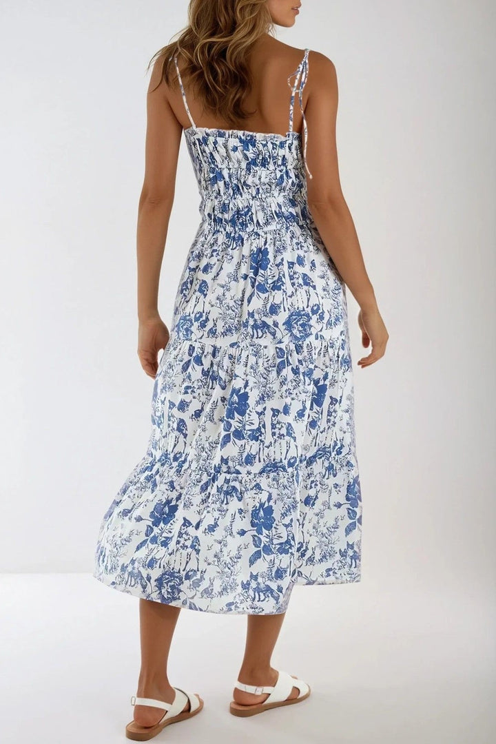 Blue Floral Print Cami Midi Dress - jqwholesale.com