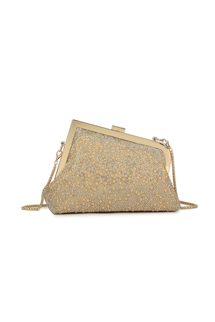 Gold Pearl Asymmetric Evening Bag - jqwholesale.com