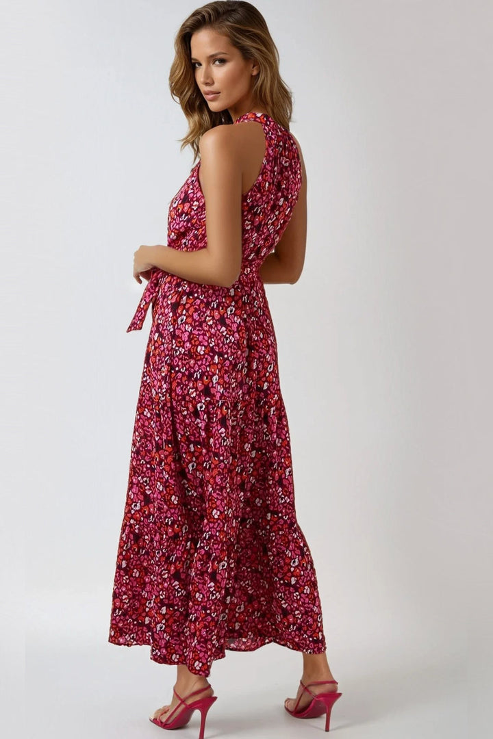 Pink Halterneck Maxi Dress - jqwholesale.com