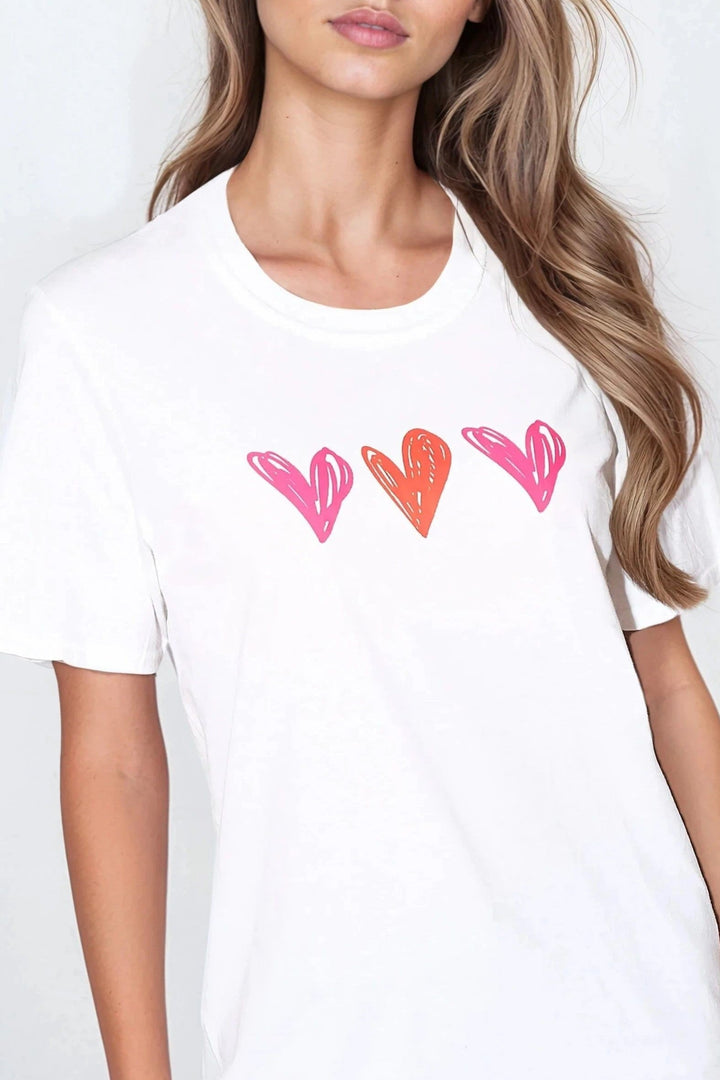 White Hearts Printed T Shirt - jqwholesale.com