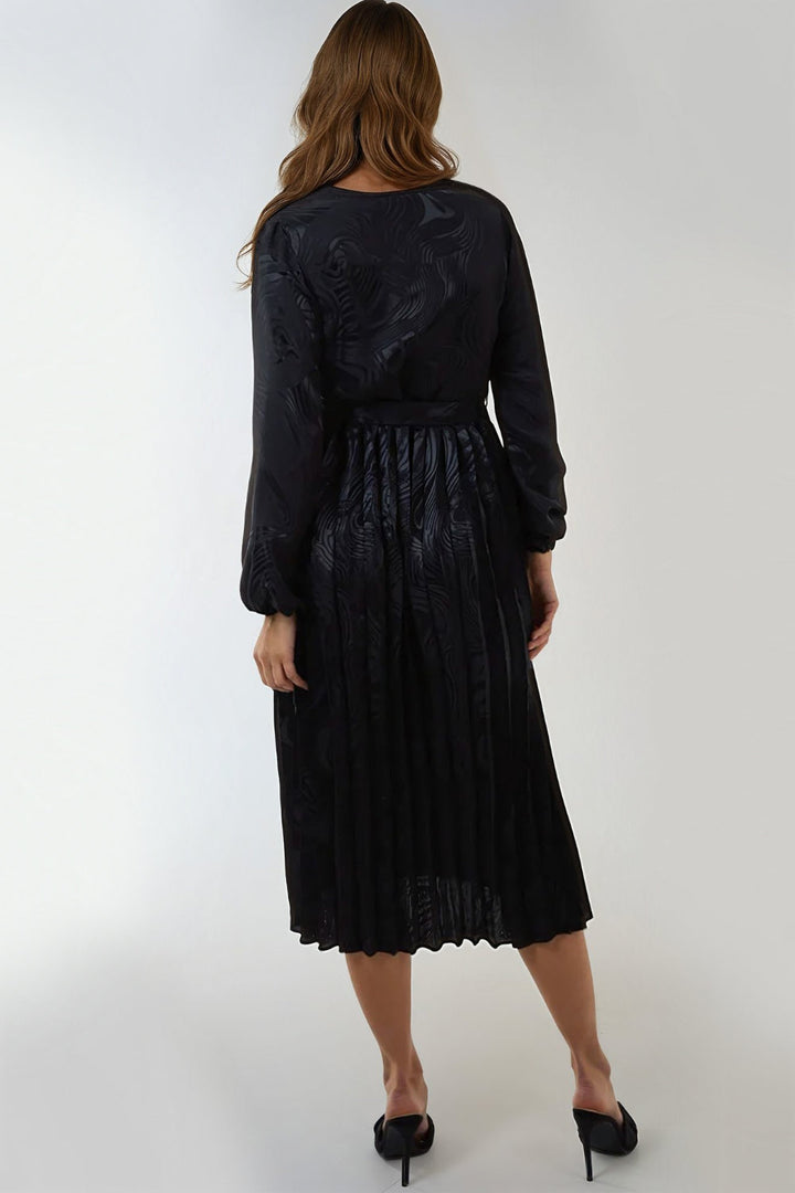 Black Wrap Front Belted Midi Dress - jqwholesale.com