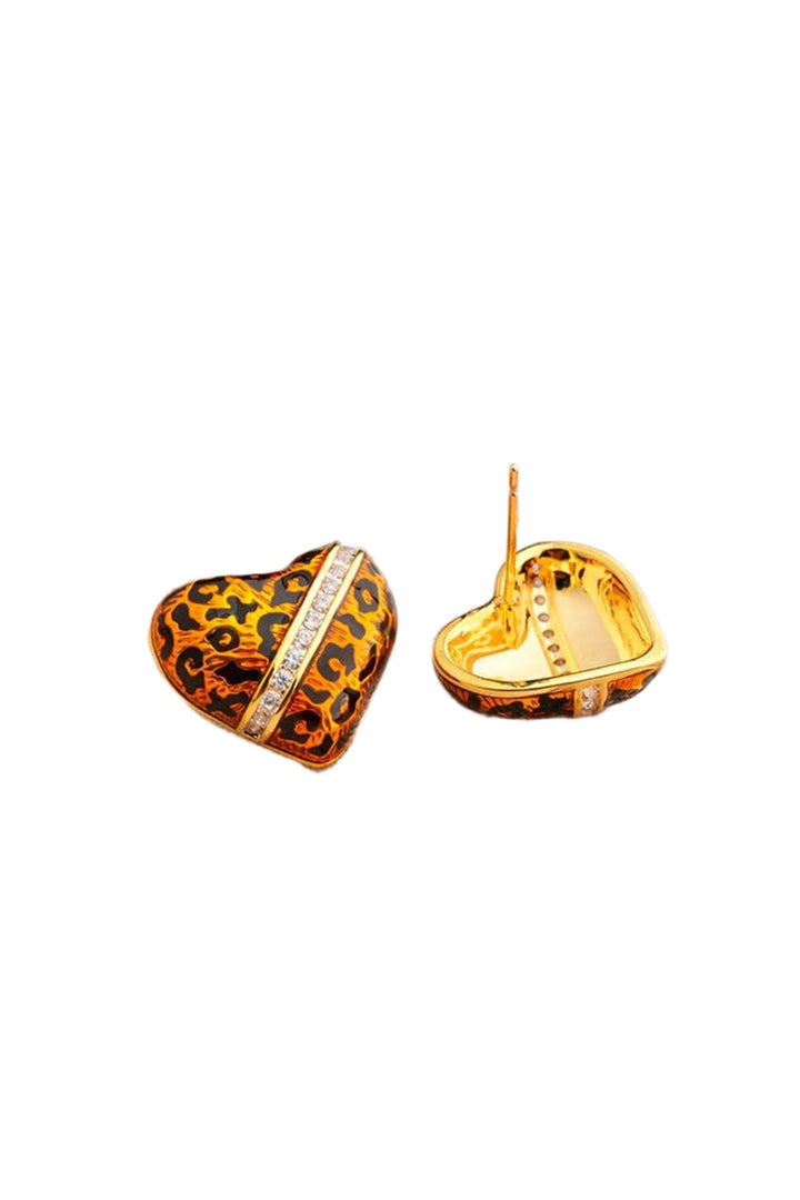 Gold Leopard Heart Earrings - jqwholesale.com