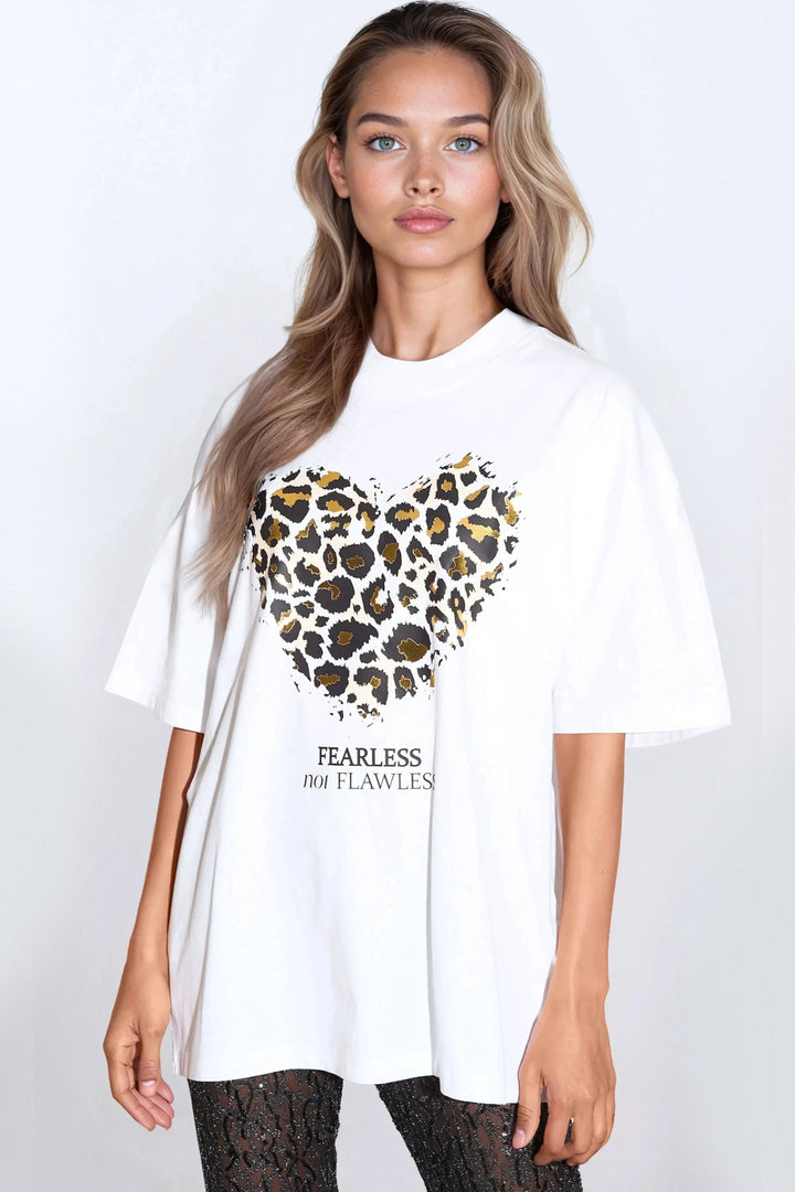 White Leopard Heart Oversized T-Shirt - jqwholesale.com