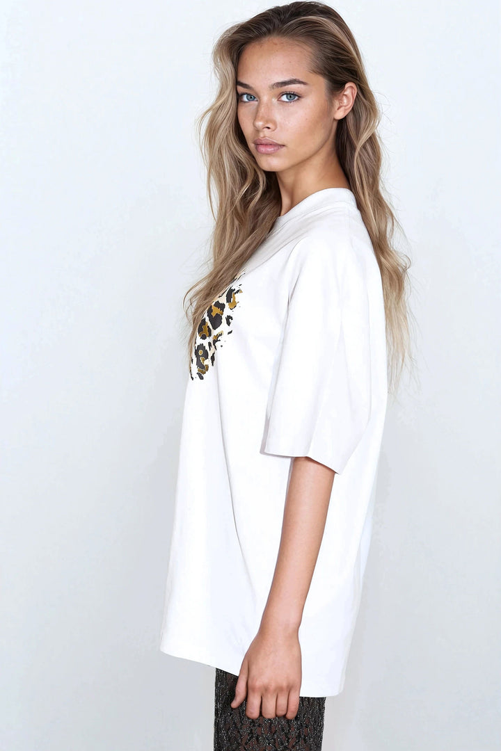 White Leopard Heart Oversized T-Shirt - jqwholesale.com