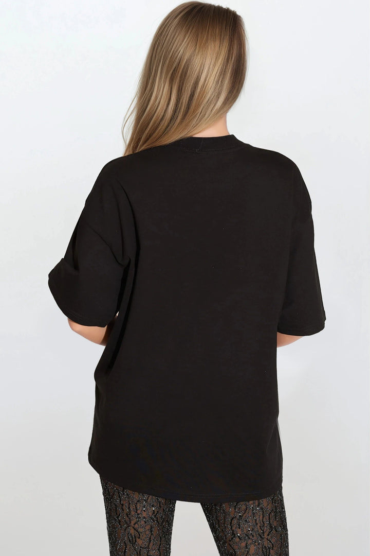 Black Oversized Leopard Print T-Shirt - jqwholesale.com