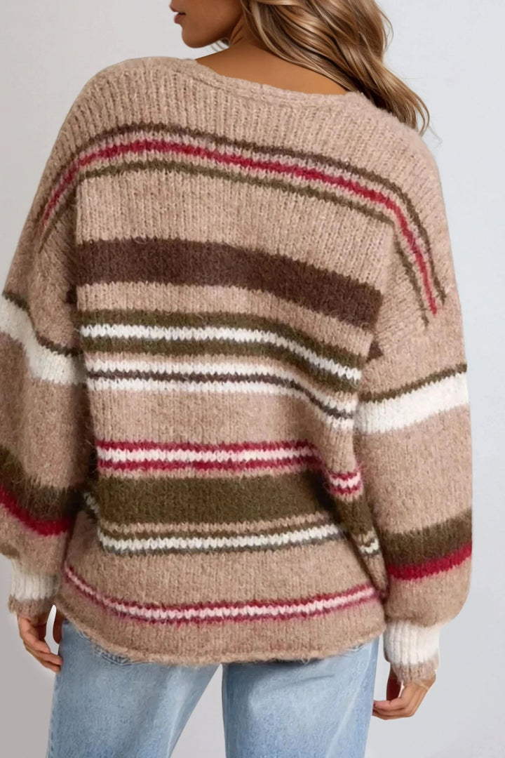 Mocha Striped Knit Cardigan - jqwholesale.com