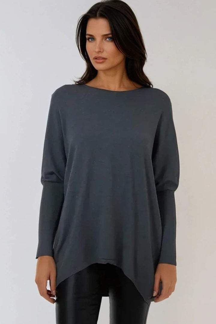 Grey V Neck Long Sleeve Jumper - jqwholesale.com