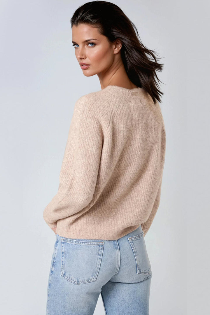 Beige Wool Blend Ribbed Knitted Cardigan - jqwholesale.com