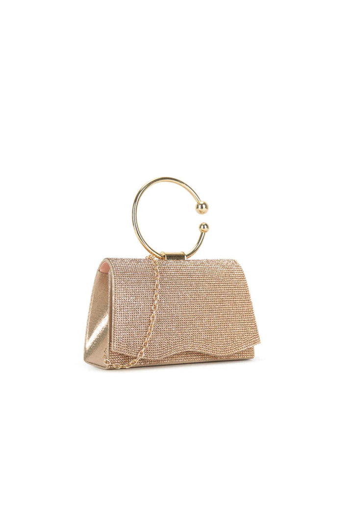 Rose Gold Glitter Ring Handle Evening Bag - jqwholesale.com