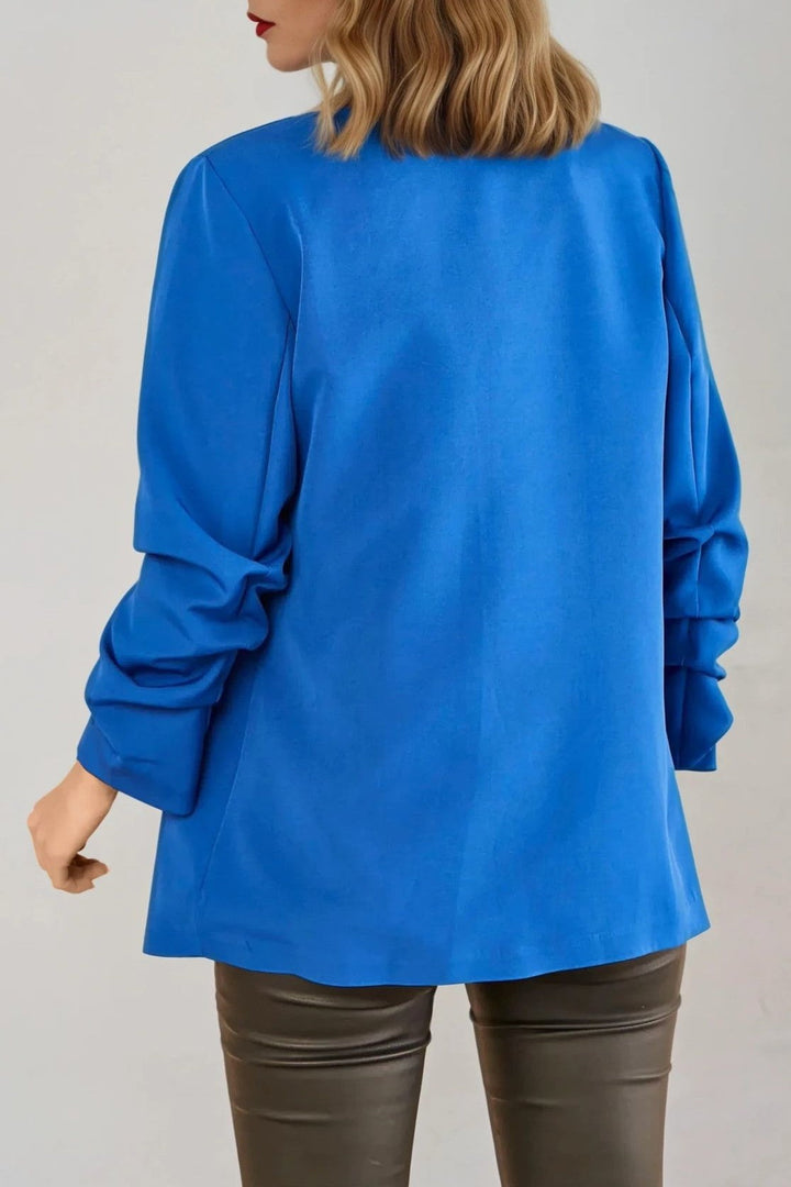Royal Blue Blazer with Ruched Sleeves - jqwholesale.com