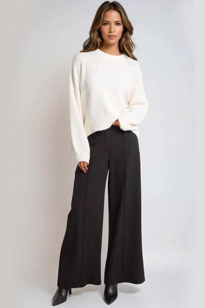 Ivory Textured Knit Crew Neck Jumper - jqwholesale.com