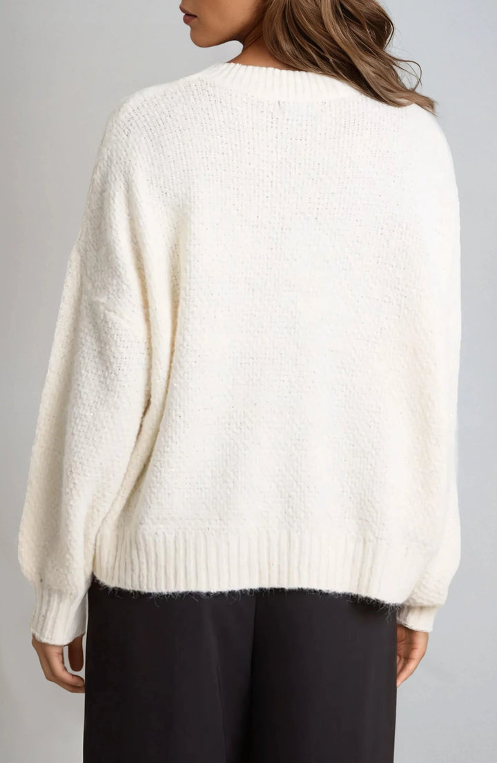 Ivory Textured Knit Crew Neck Jumper - jqwholesale.com