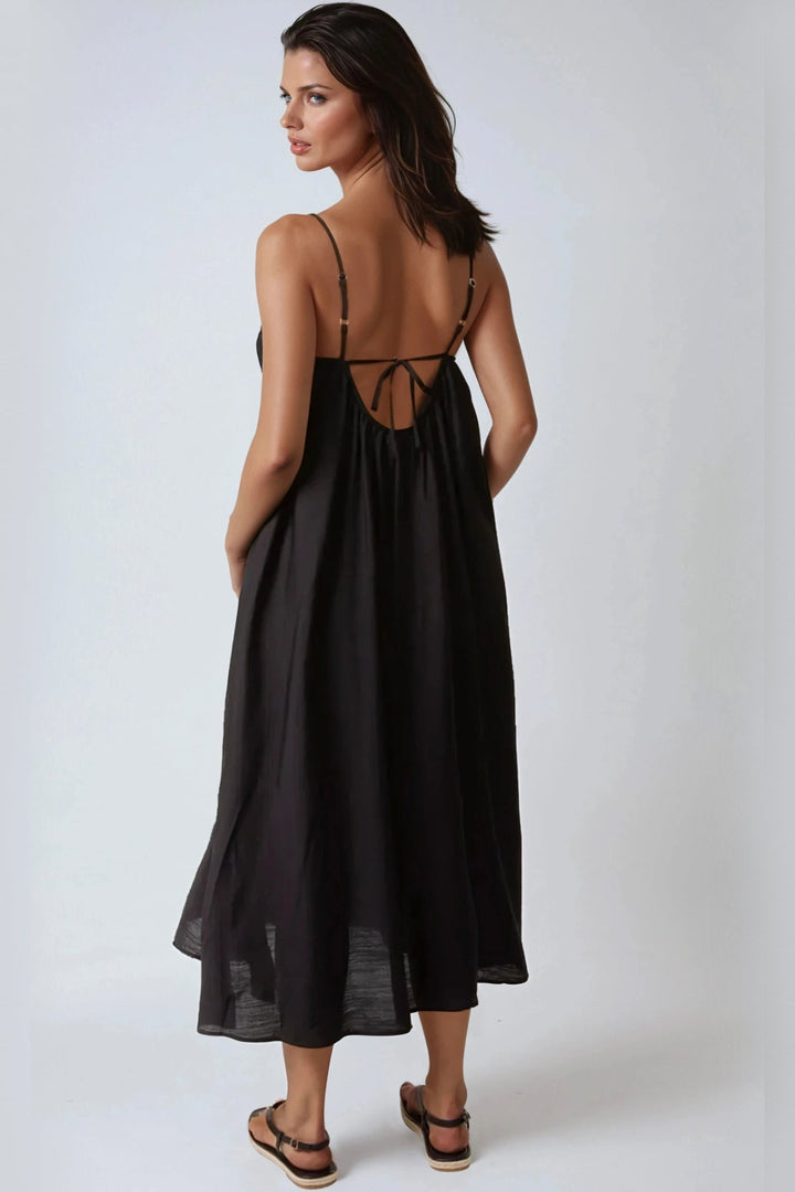 Black Tie Back Cami Maxi Dress - jqwholesale.com