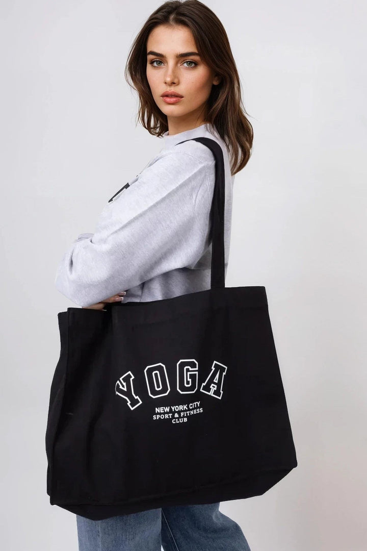 Black Yoga Canvas Tote Bag - jqwholesale.com