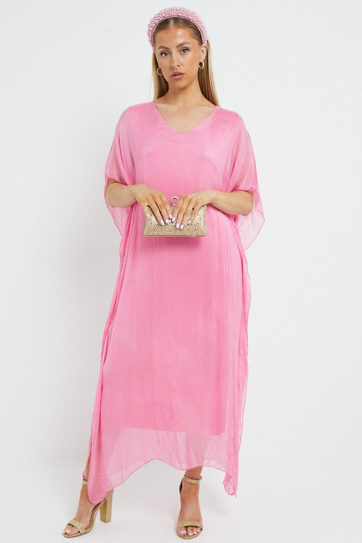 Pink Silk Maxi Kaftan Dress - jqwholesale.com