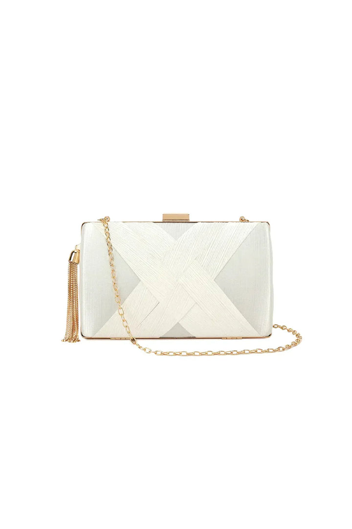 Ivory Satin Clutch Bag With Tassels - jqwholesale.com