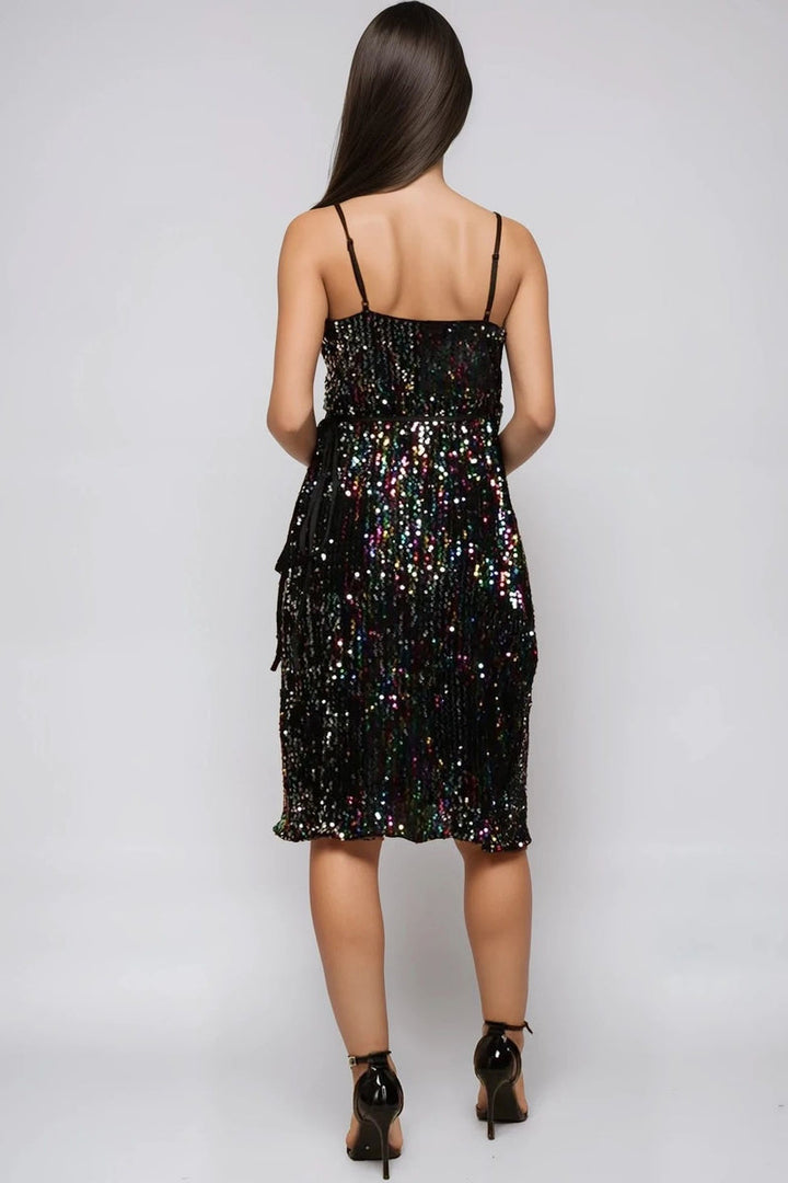 Multicolour Sequin Velvet Mini Wrap Dress - jqwholesale.com
