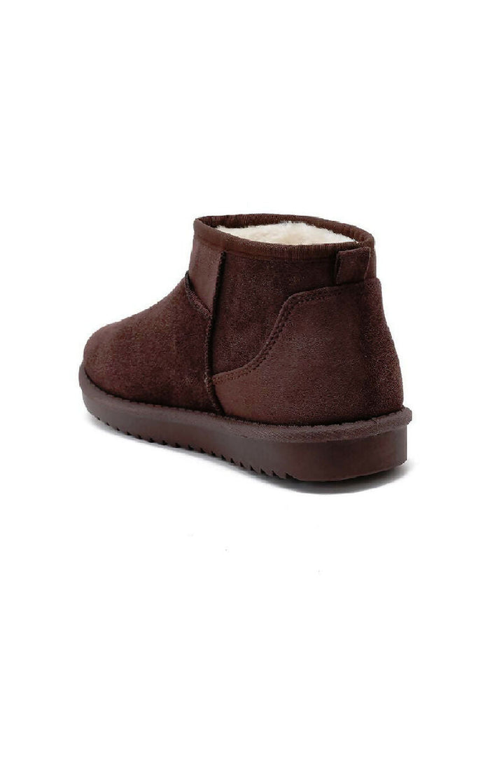 BROWN FAUX SUEDE ULTRA MINI COZY SNOW ANKLE BOOTS (PACK OF 12 PAIRS UK3-UK8) - jqwholesale.com