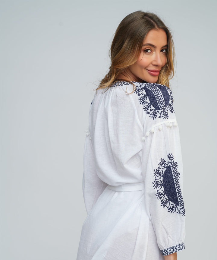 Amara Tunic - White/Navy - jqwholesale.com