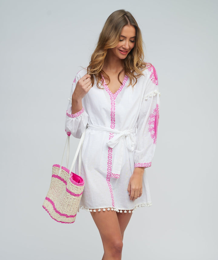 Amara Tunic - White/Pink - jqwholesale.com