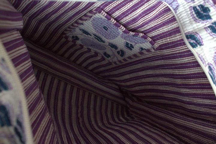 Quilted Printed Tote Bag in Purple Floral - jqwholesale.com