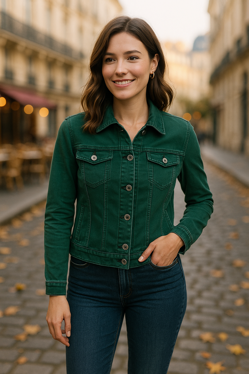 Voggo Forrest green Cotton Bi stretch Denim Jacket (5p.pack)