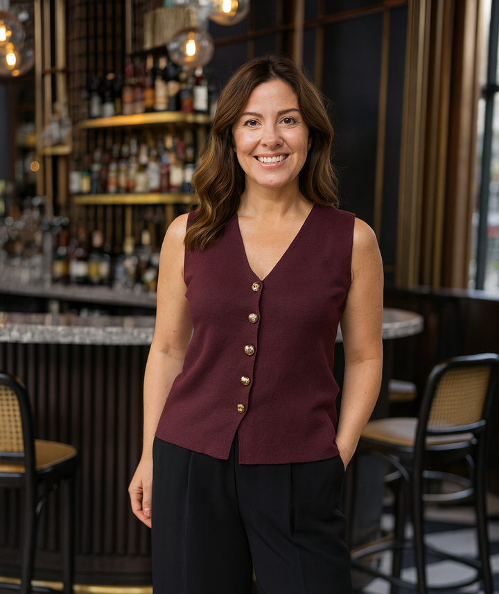 Gold Metal Button Wool Blend V Waistcoat (2p.pack)