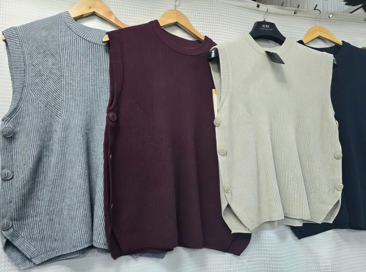 Crew Neck Buttoned Slipover Knit Vest (2p.pack)