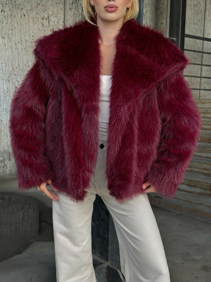 Luxe Plush Fur Jacket in Burgundy
