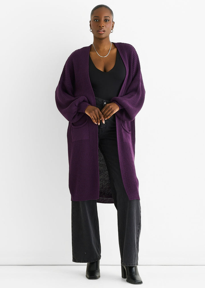 Purple Chunky Knit Long Cardigan - jqwholesale.com