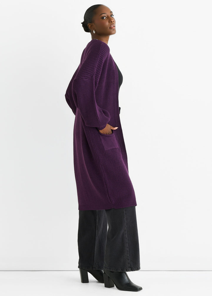 Purple Chunky Knit Long Cardigan - jqwholesale.com