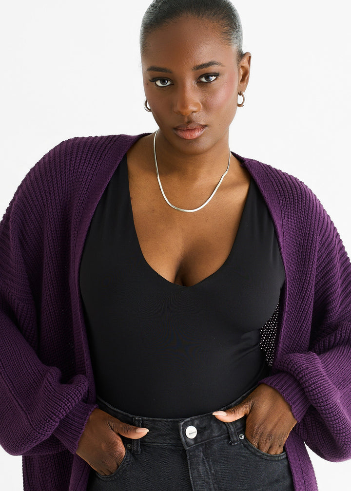 Purple Chunky Knit Long Cardigan - jqwholesale.com