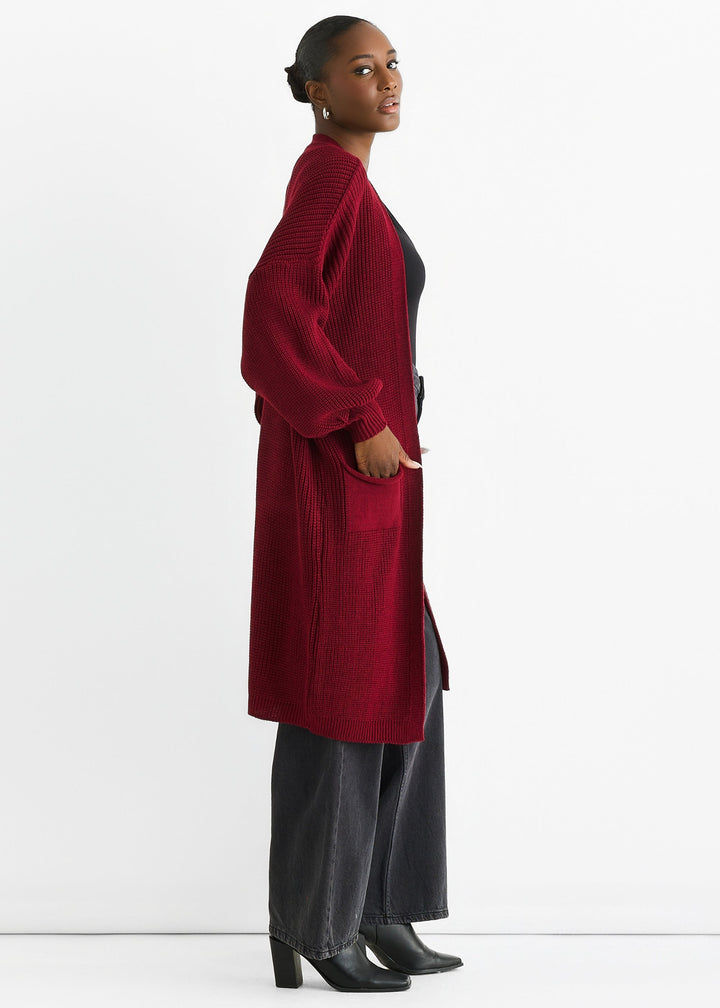 Red Chunky Knit Long Cardigan - jqwholesale.com