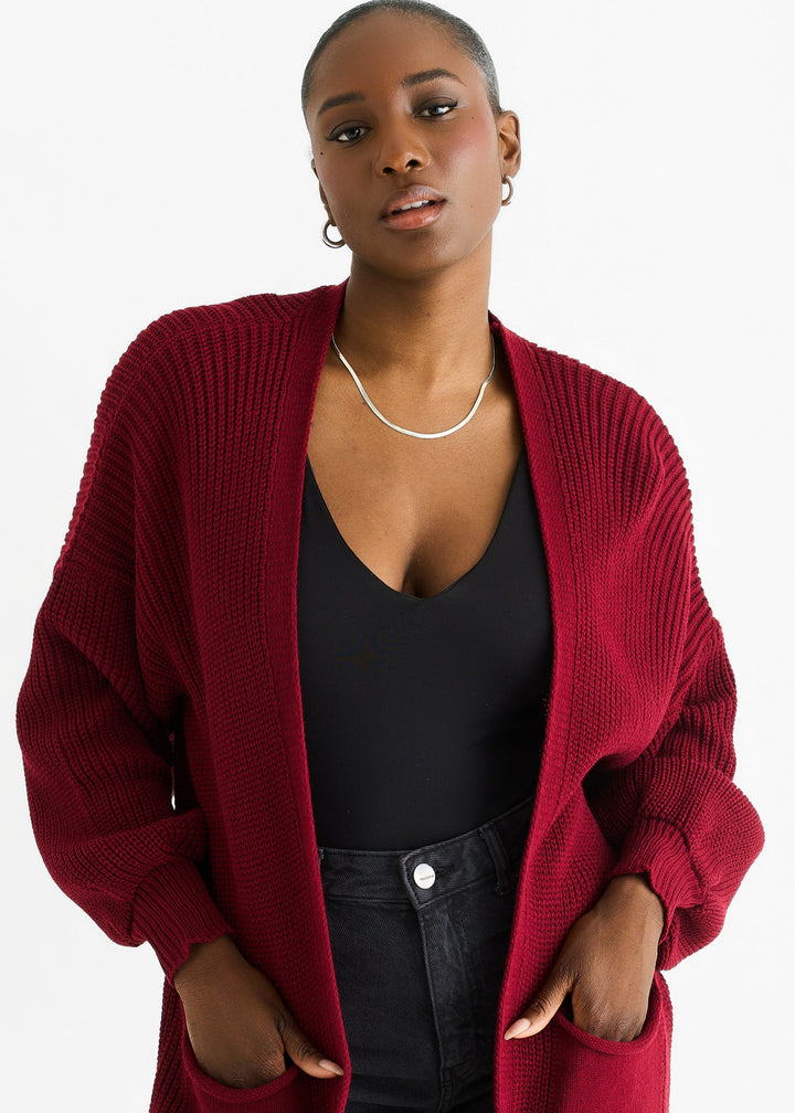 Red Chunky Knit Long Cardigan - jqwholesale.com