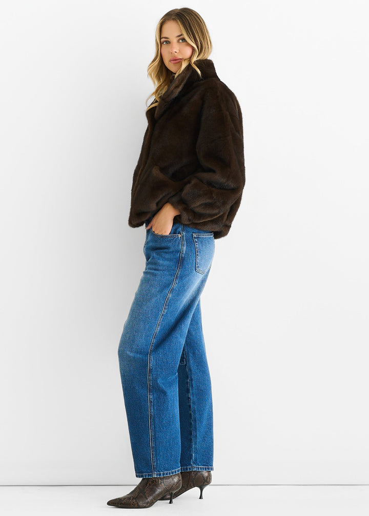 Coffee Funnel Neck Button Up Faux Fur Jacket - jqwholesale.com