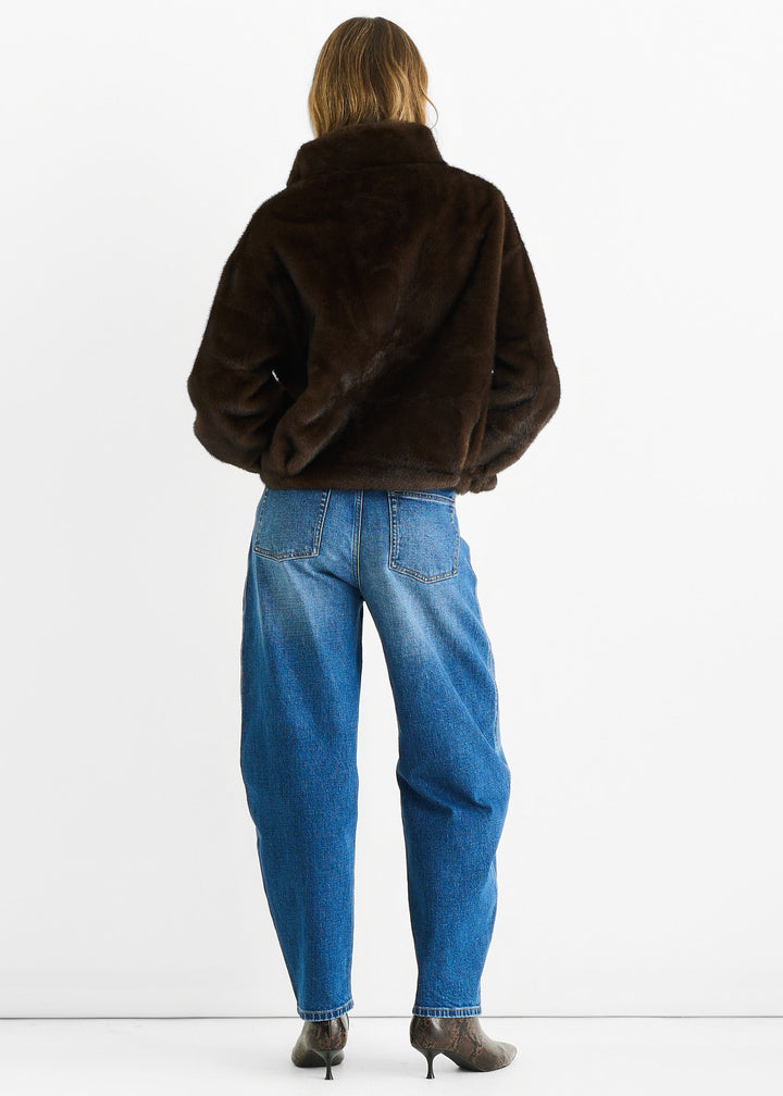 Coffee Funnel Neck Button Up Faux Fur Jacket - jqwholesale.com