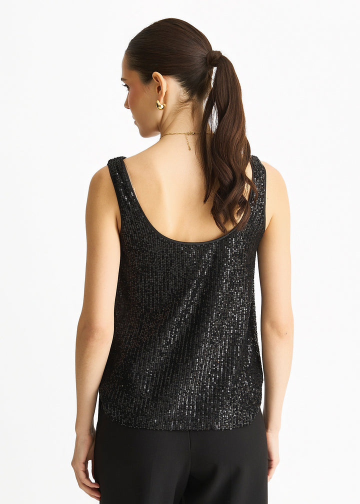 Black Sequin Cowl Neck Cami Top - jqwholesale.com
