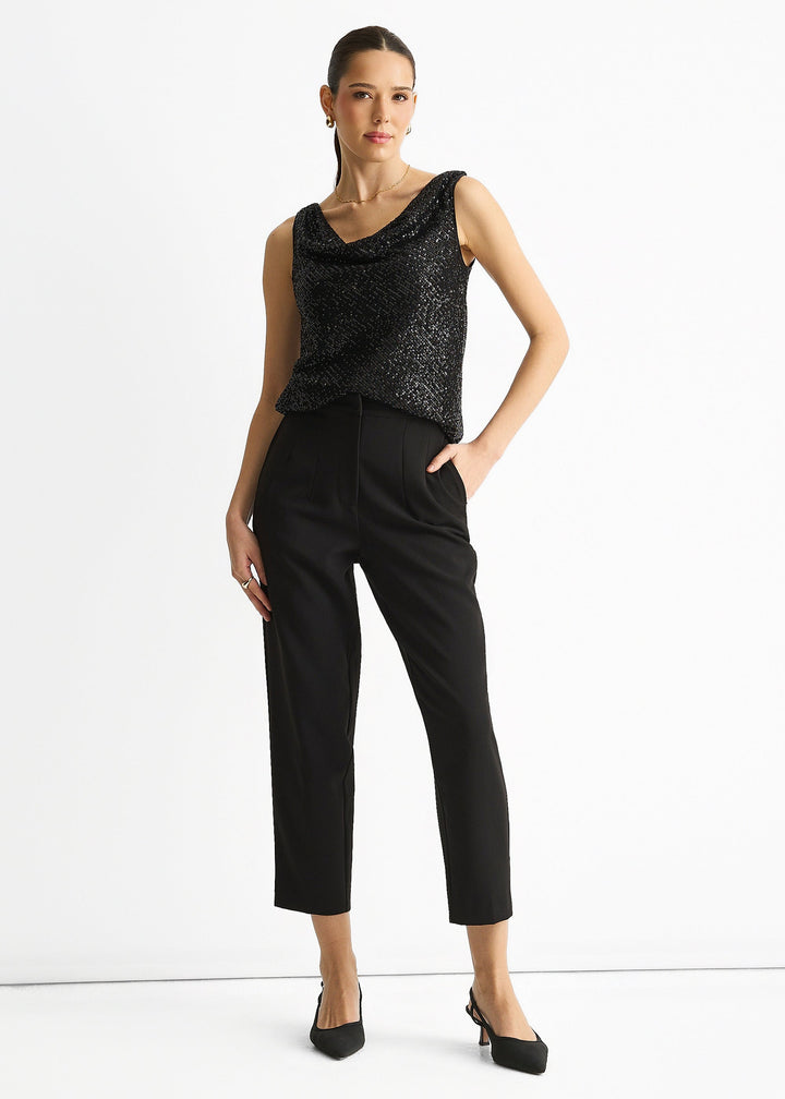 Black Sequin Cowl Neck Cami Top - jqwholesale.com