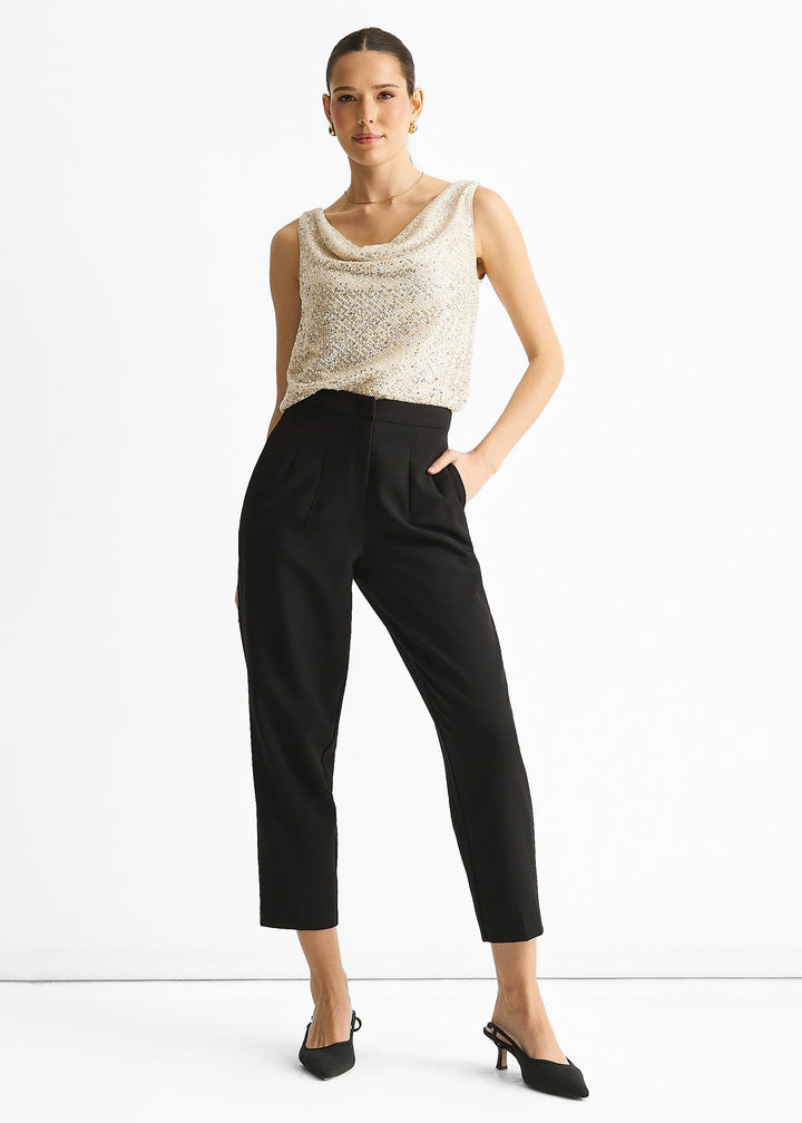Champagne Sequin Cowl Neck Cami Top - jqwholesale.com