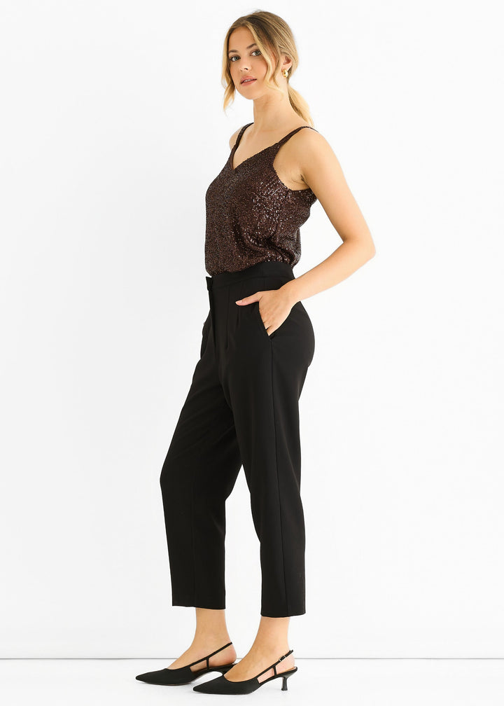 Black Ankle Grazer Cigarette Tailoring Trousers - jqwholesale.com