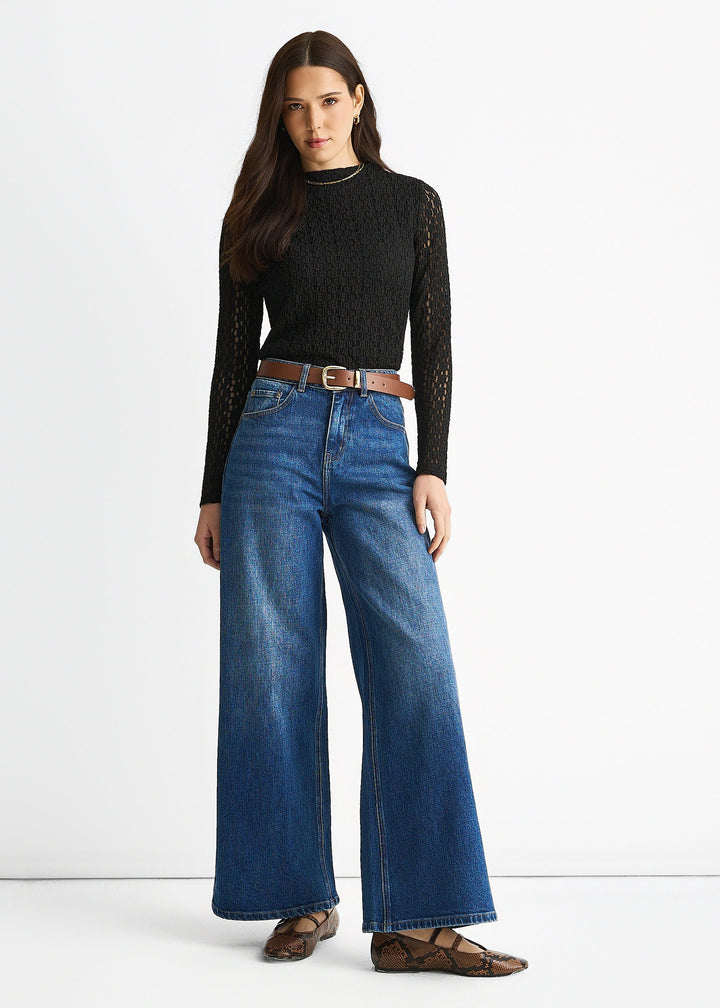 Blue Mid Rise Wide Leg Jeans - jqwholesale.com