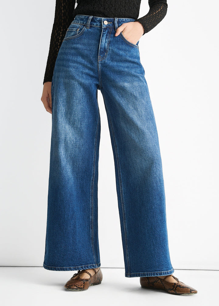 Blue Mid Rise Wide Leg Jeans - jqwholesale.com