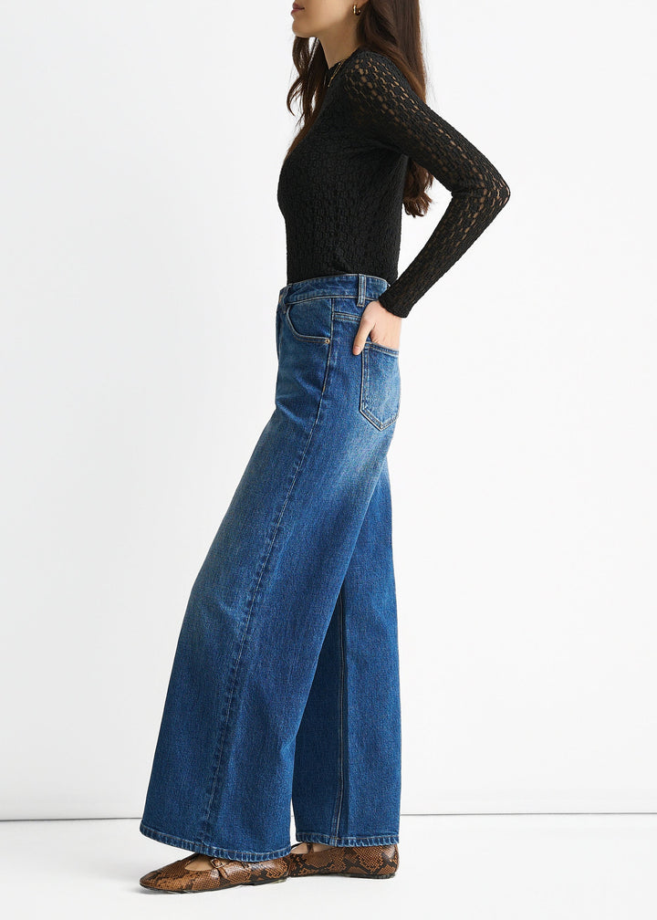 Blue Mid Rise Wide Leg Jeans - jqwholesale.com
