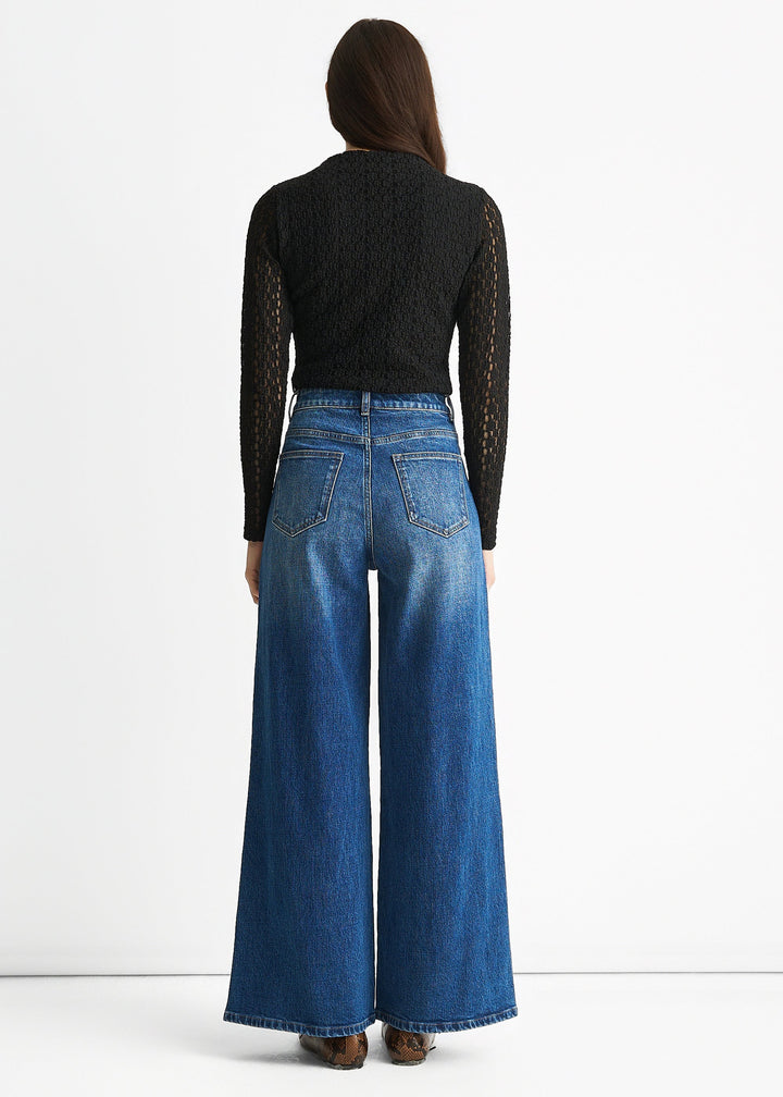 Blue Mid Rise Wide Leg Jeans - jqwholesale.com