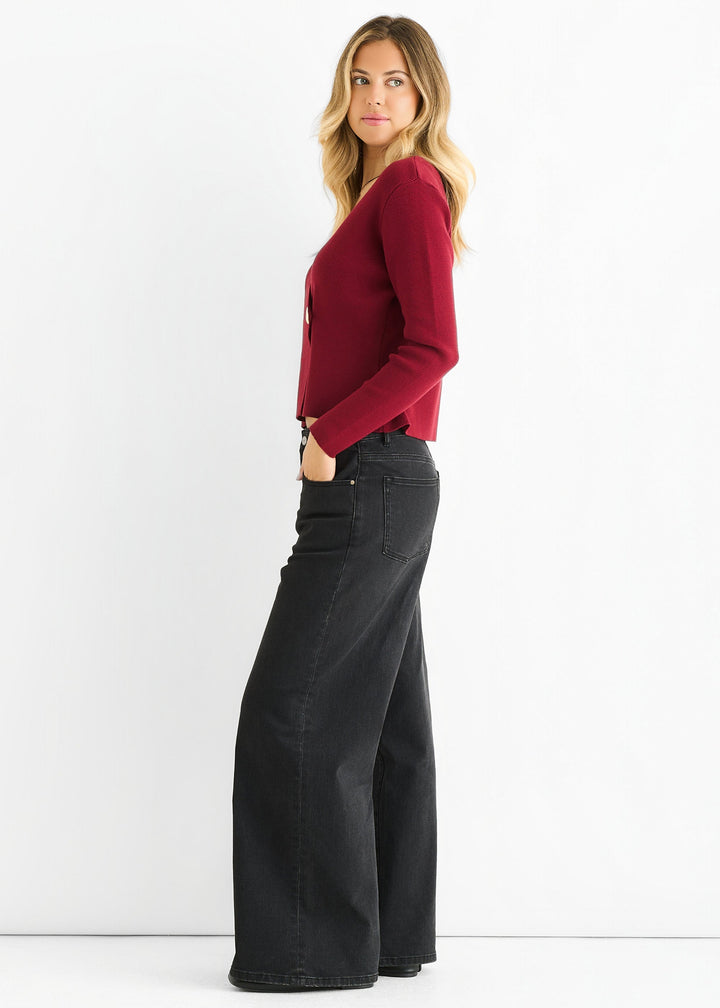 Burgundy Button Wrap Compact Knit Cardigan - jqwholesale.com