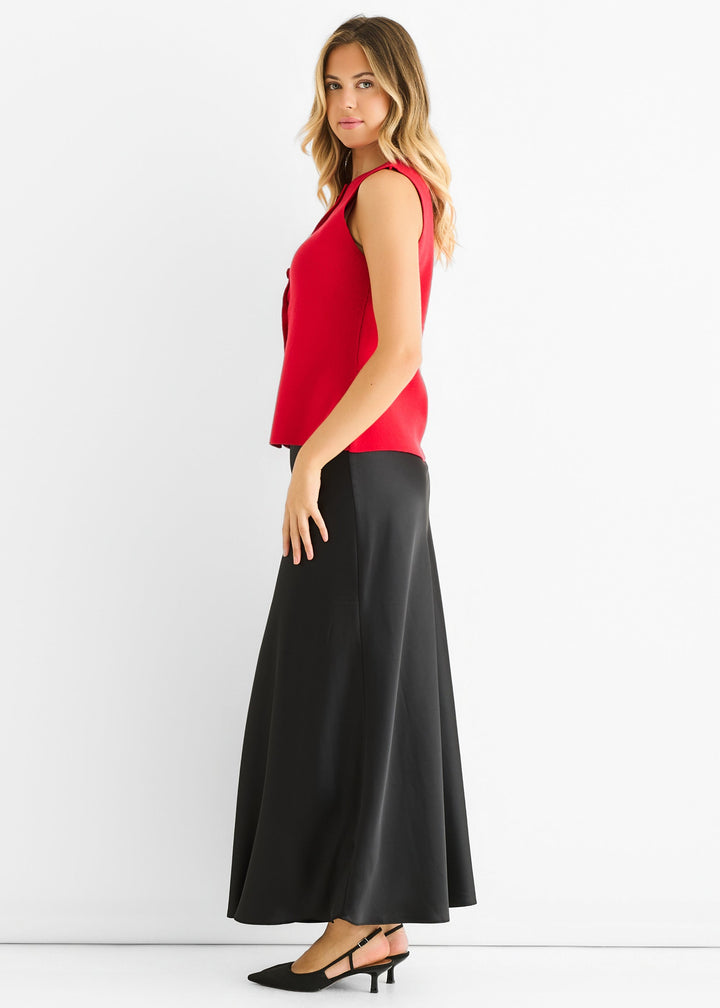 Cherry Red Button Front Compact Knit Waistcoat - jqwholesale.com