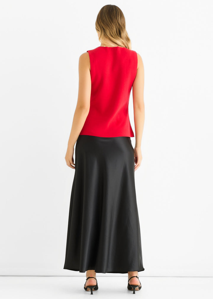 Cherry Red Button Front Compact Knit Waistcoat - jqwholesale.com