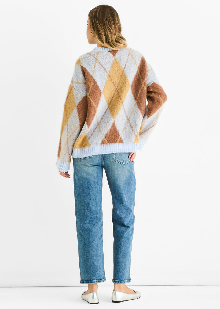 Blue Argyle Knit Round Neck Jumper - jqwholesale.com