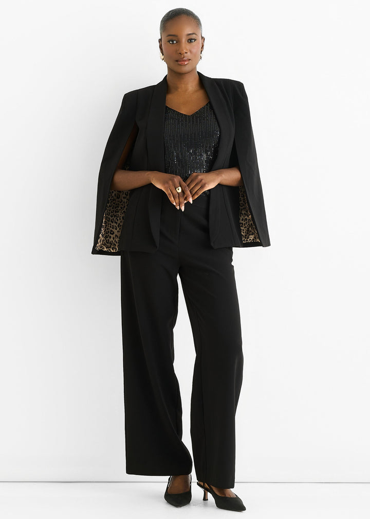 Black Contrast Animal Lining Tailoring Cape Blazer - jqwholesale.com