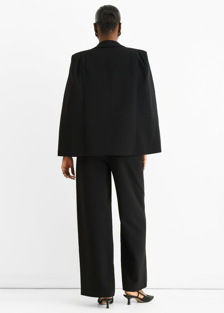 Black Contrast Animal Lining Tailoring Cape Blazer - jqwholesale.com